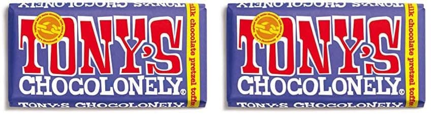 Tony's Chocolonely Dark Milk Pretzel Toffee Chocolate Bar - 1 x 180 gram - Darkchocolate Bar - 42% Cocoa - Gift - Vegetarian - Belgian Fairtrade Chocolate (Pack of 2)