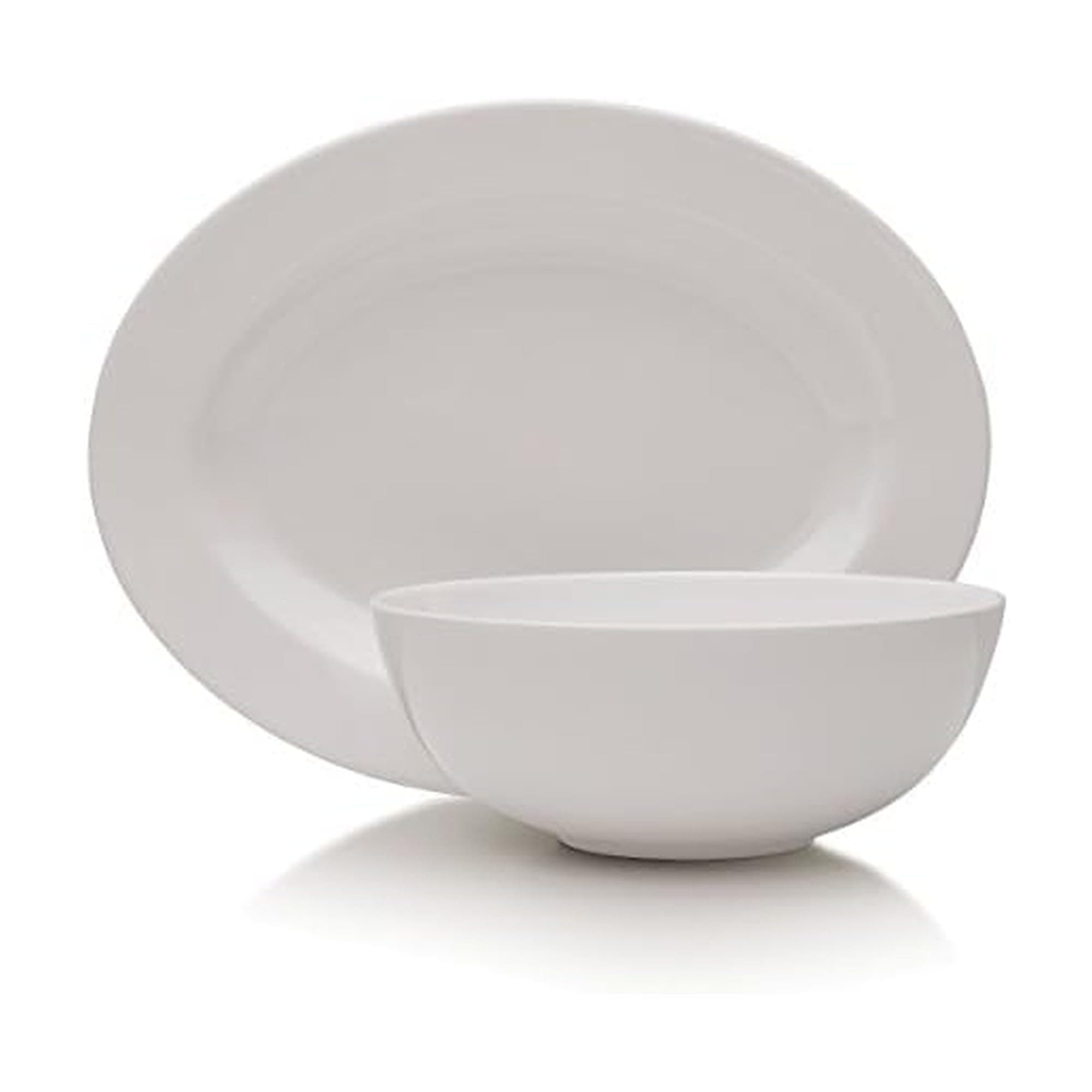 Mikasa 5188294 Delray 14 Oval Platter and 9-Inch Vegetable Bowl, Bone China, White