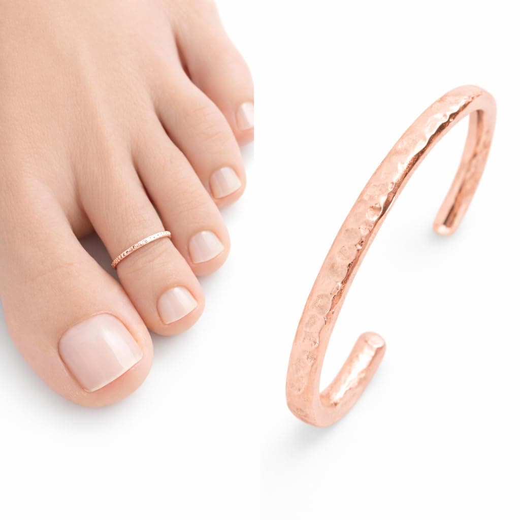 Ellie J Maui Toe Ring for Women– 14k Adjustable – Silver, Gold, or Rose Gold – Simple and Comfortable | 1.3 Hammered band Gold Filled ring, Rose Gold, Sterling Silver