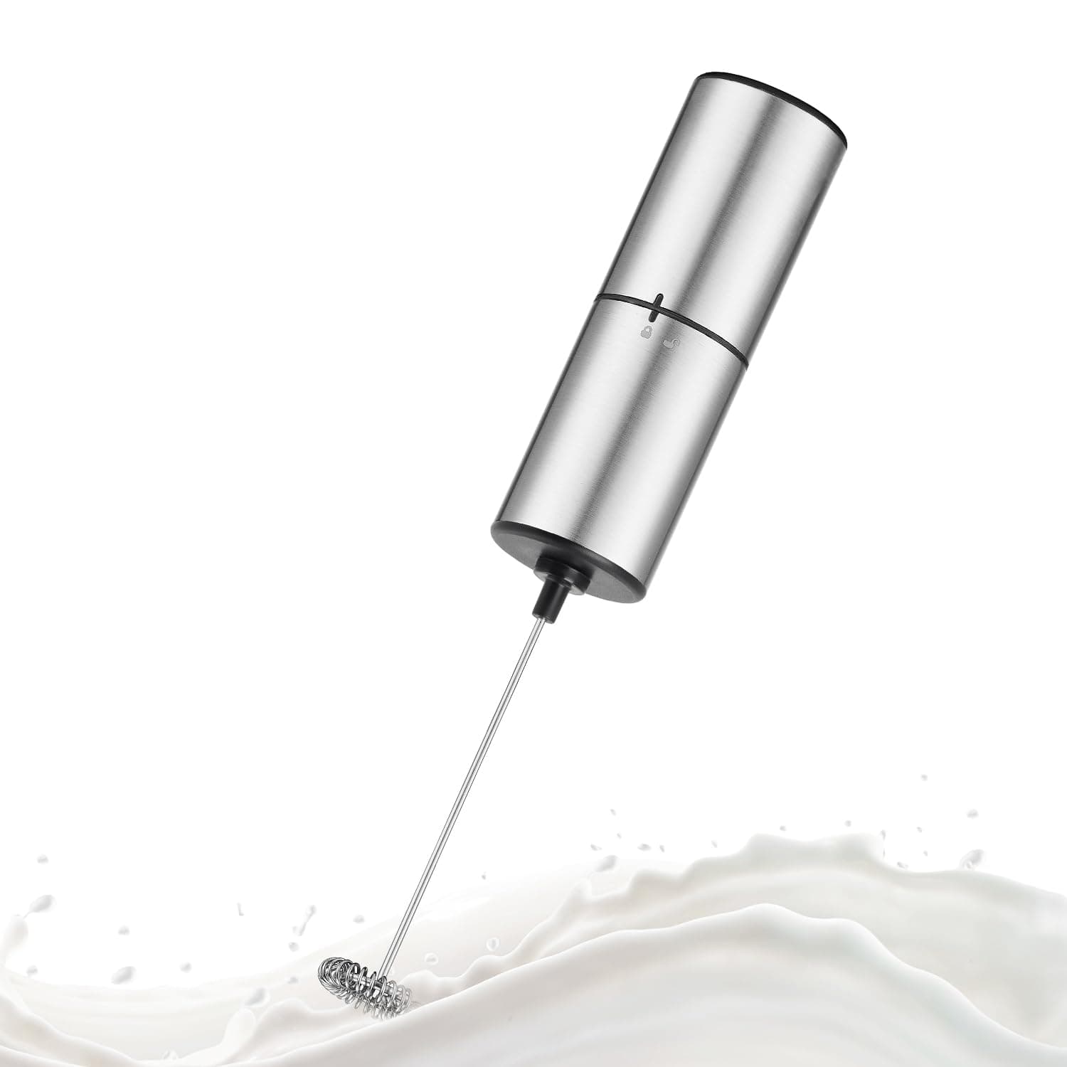 Metallic Electric Milk Frother – Handheld Battery-Powered Electric Whisk, Durable and Easy to Use for Coffee, Latte & Matcha, Sleek Stainless Steel Shell – Silver (2 × AA Required)