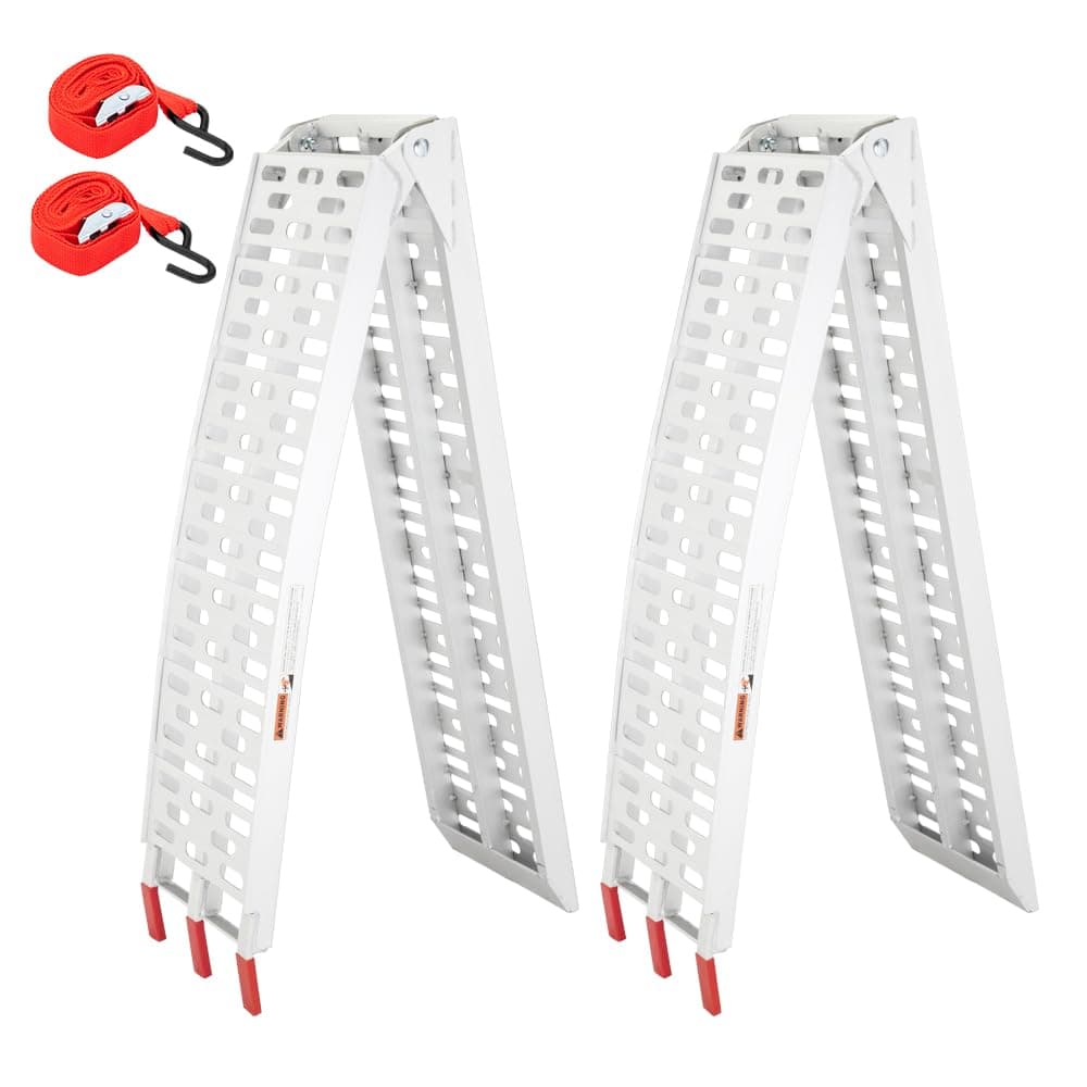 TUFFIOM 7ft Aluminum Truck Ramps 1500lbs Capacity,2pcs Folding Loading ATV Ramps for Pickup Trucks Bed, Trailer Ramp with Load Straps for UTV/Motorcycle/Lawn Mower/Dirt Bike，Lightweight & Portable