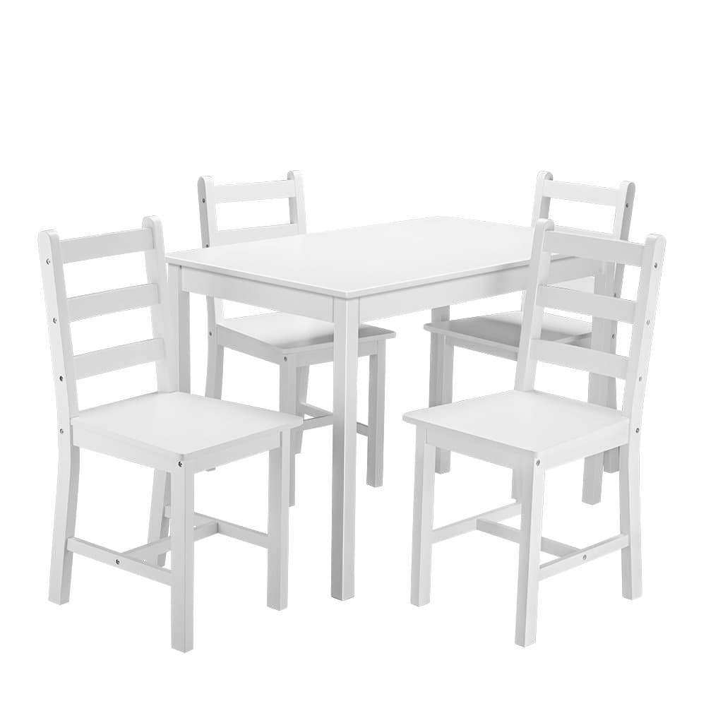 Yenlon White Solid Wooden Dining Table With 4 Chairs Dinning Room Set