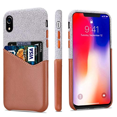 lopie [Sea Island Cotton Series] Slim Card Case Compatible for iPhone Xs Max 2018, Fabric Protection Cover with Leather Card Holder Slot Design - Light Brown