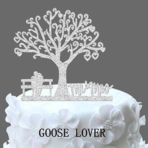GOOSE LOVER(TM) Funny Wedding Cake Topper Romantic Lovers Sitting Under Blossom Tree Cake Topper Mr & Mrs Wedding Cake Decor Love Story Topper