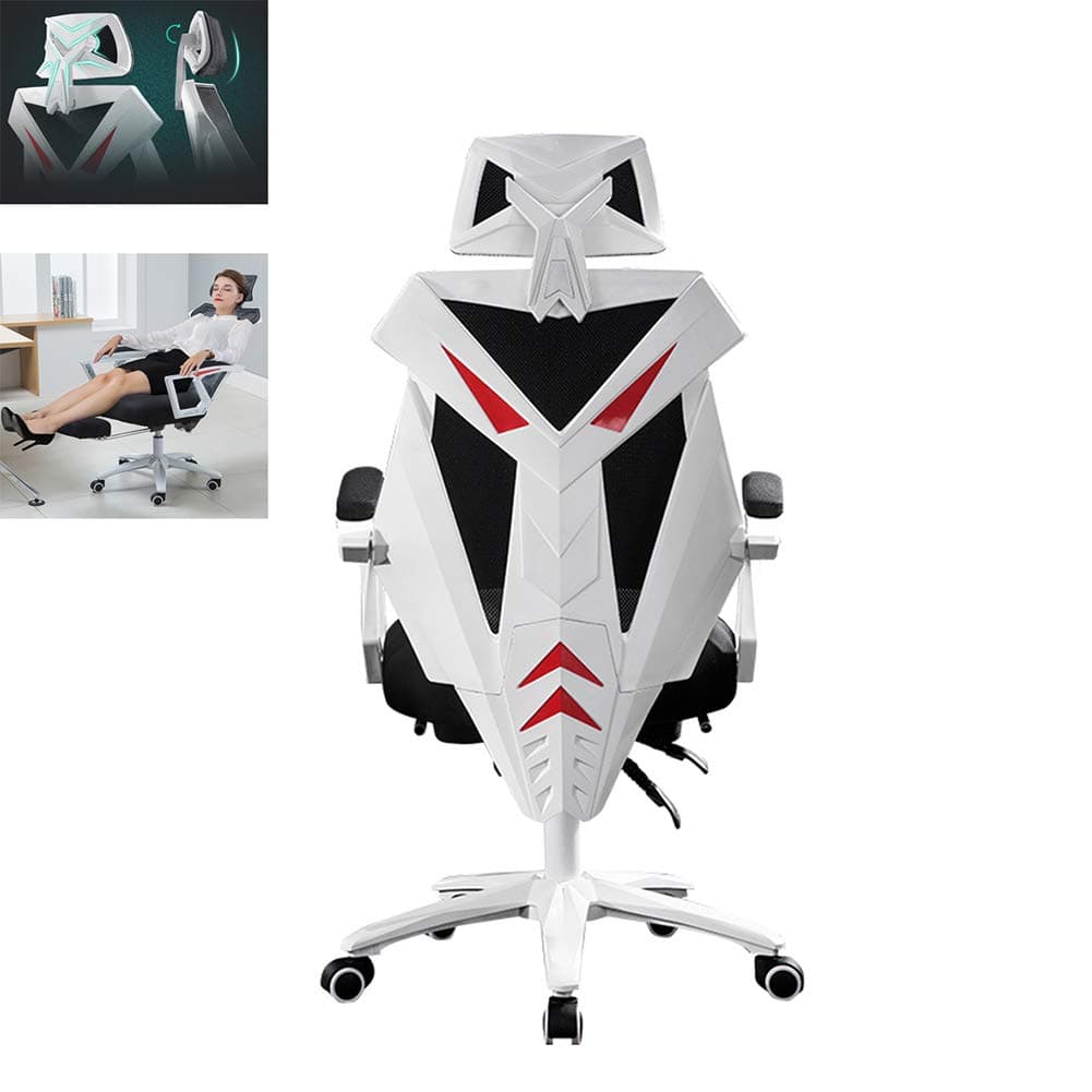 CBRCYGG Breathable Office Chair Desk Chair 360° Swivel, with Headrest Gaming Chair with Footrest Task Chair, Executive Chair Ergonomic Design Adjustable Seat Height, Breathable Mesh Back, (White)