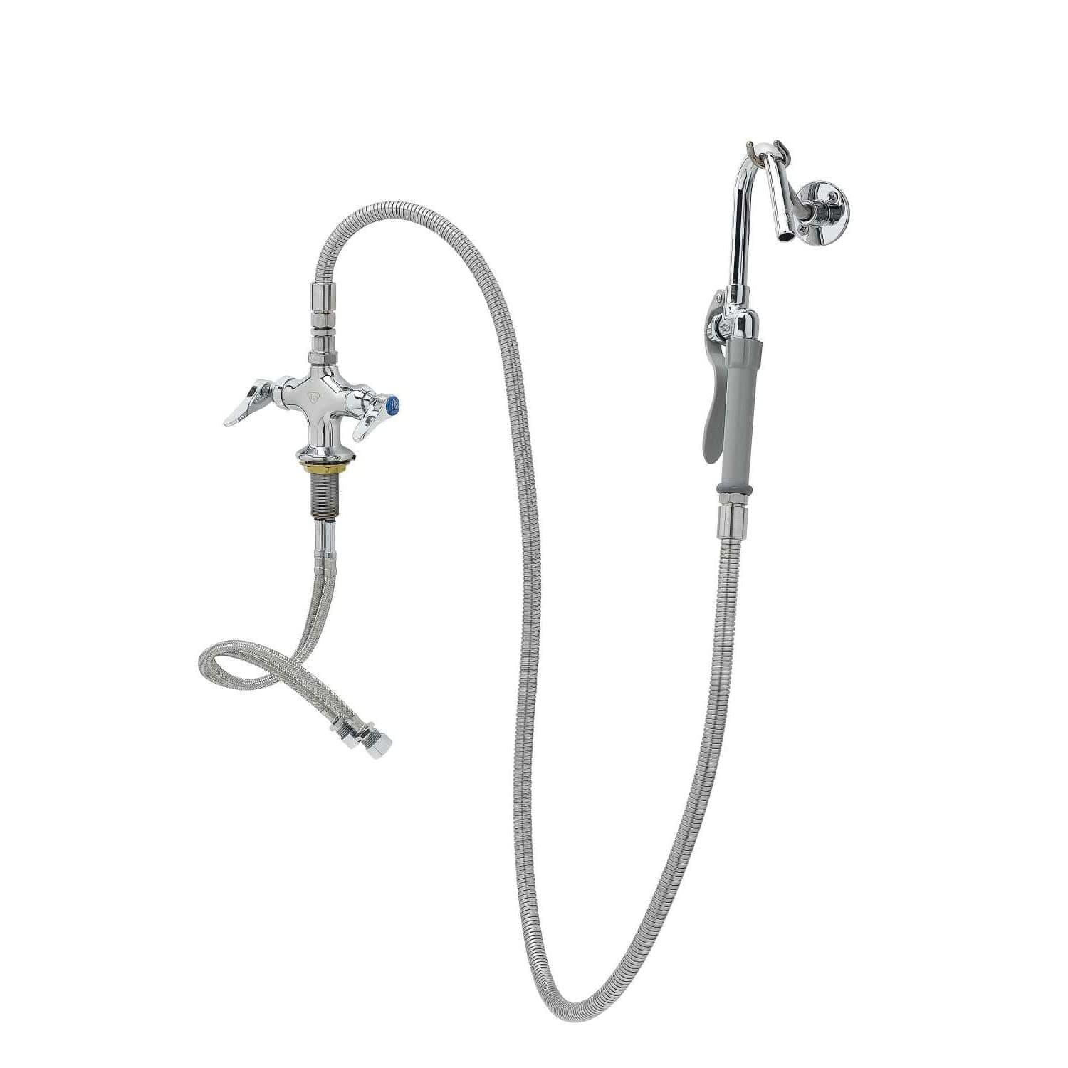 T&S Brass B-0300-102A-CR Dual Pantry Base Faucet, CV Ceramas, 053A, B-0102-A Hose and Hook Nozzle, Wall Hanger Hook