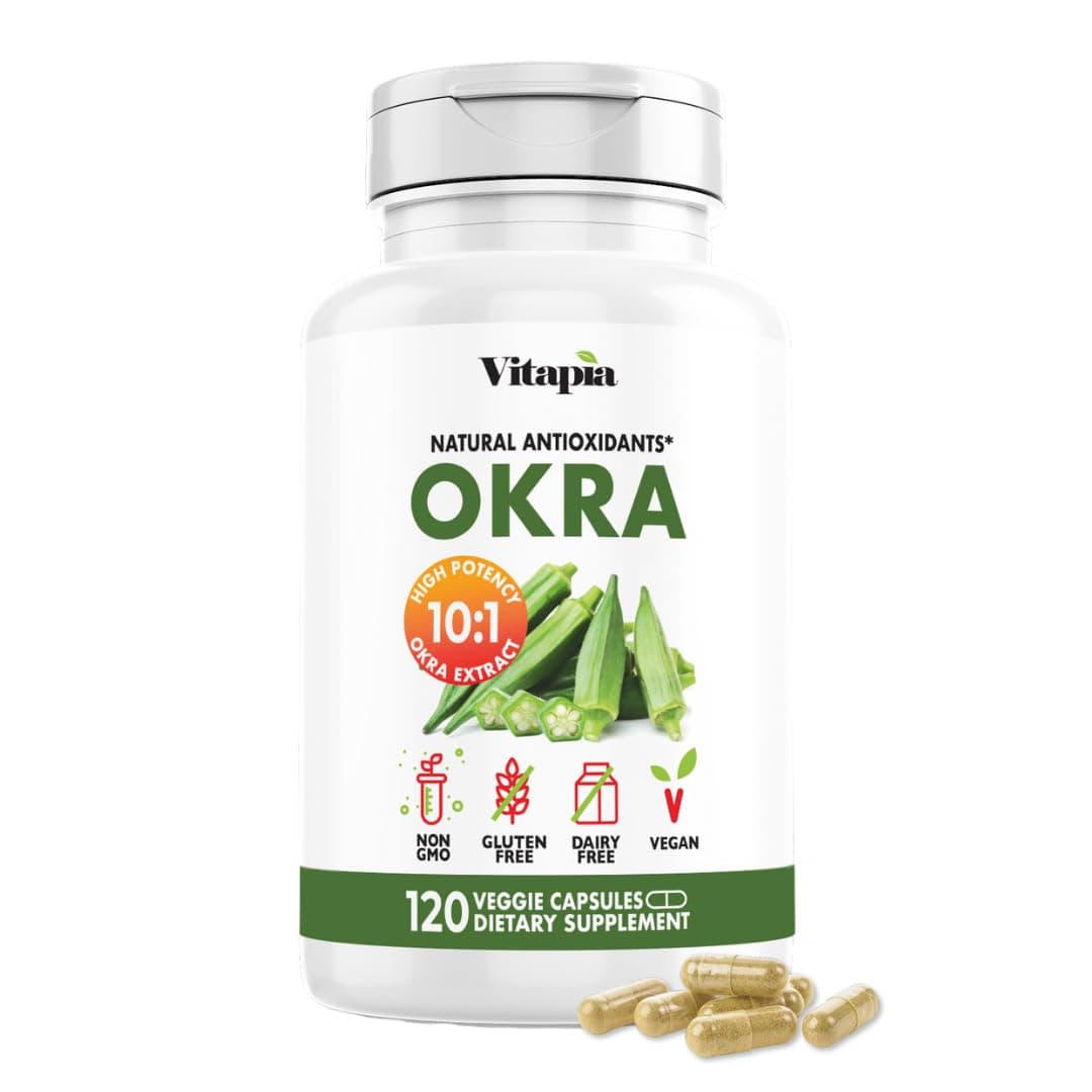 Vitapia Okra Extract - Heart Health, Antioxidant, Gut & Digestion, Wellness Support - 10:1 Ratio & 120 Veggie Capsules - Non-GMO, Gluten-Free, Vegan Supplement
