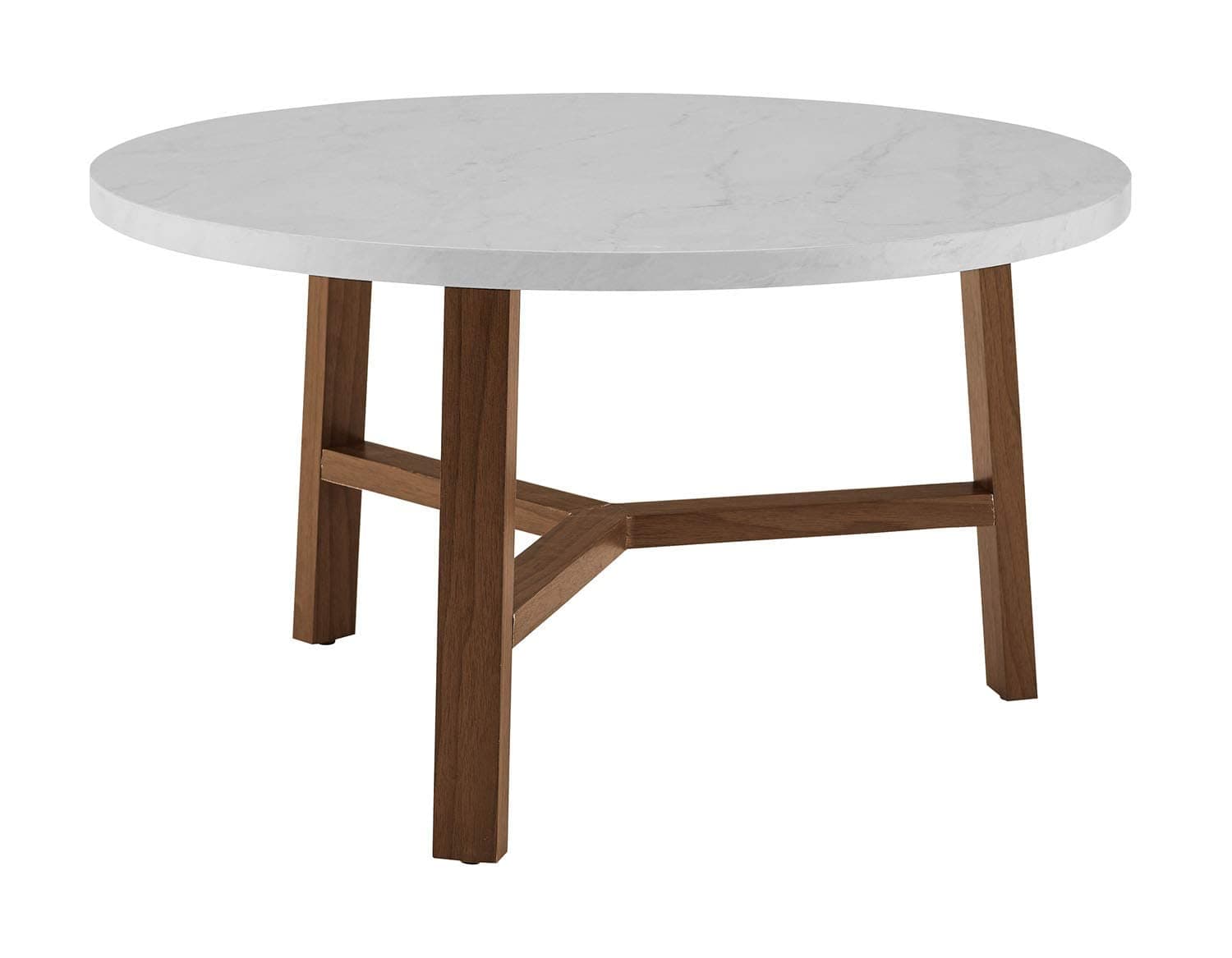 Eden Bridge Designs 76cm (30'') Mid Century Modern Round Coffee Table for Living Room Dining Room and Home Office - White Marble/Acorn