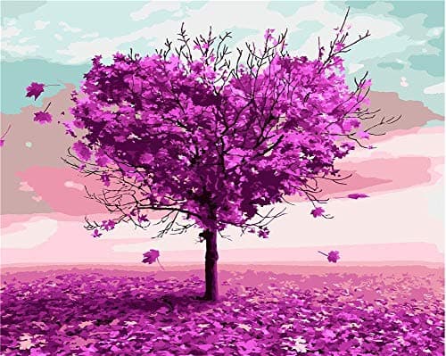 Morgofun DIY Oil Painting Paint by Numbers for Adults Beginner, Paint by Number Kit with Frame Romantic Pink Heart Shaped Tree and Leaves DIY Oil Painting 16x20inch