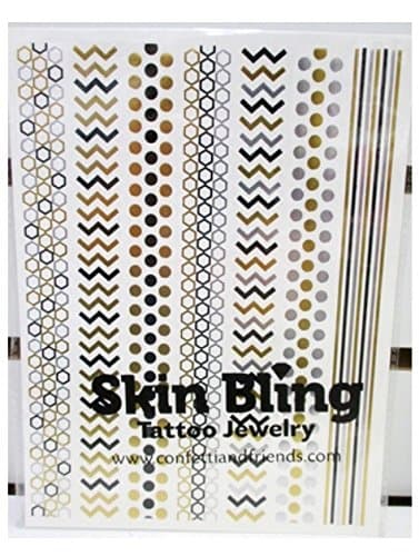 Gold, Silver & Black Temporary Bling Metallic Tattoos, Like Flash Tats -Style 15- 1 Sheet