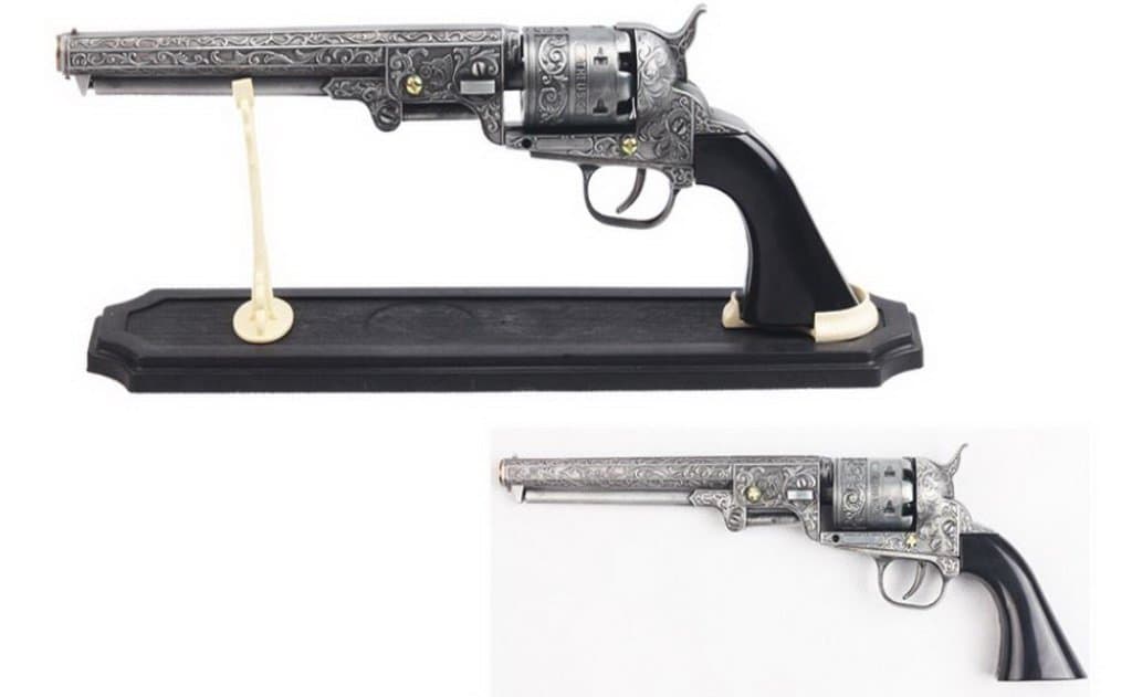 Decorative US Western Revolver with Display Stand, 13-Inch Overall