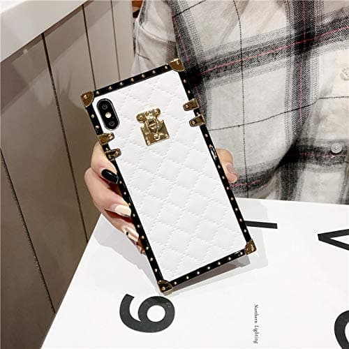 for Samsung Galaxy A70 Grid Plaid Case,SelliPhone Luxury Diamond Skin Design Cute Slim Gold Square Protection Corner Trunk Back Case for Man Women Girl Phone Skin,White