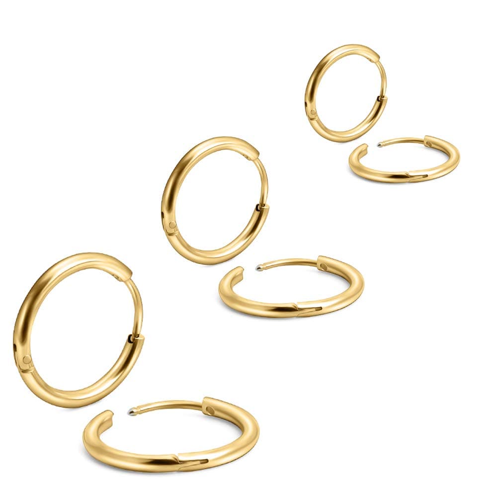 Unisex 18K Real Gold Plating Surgical Steel Sleeper Tiny Hoop Earrings,Nose Ring Septum Ring Helix Ring Daith Ring Lip Ring Nipple Ring Snug Ring Rook Ring Body Piercing Jewelry