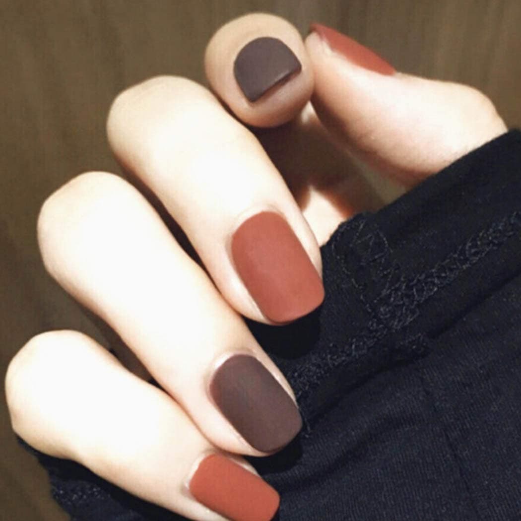 Zoestar Matte False Nails Full Cover Short Square Fake Nails Fashion Art Press on Nails Acrylic Fake Nail for Women and Girls (Pack of 24)