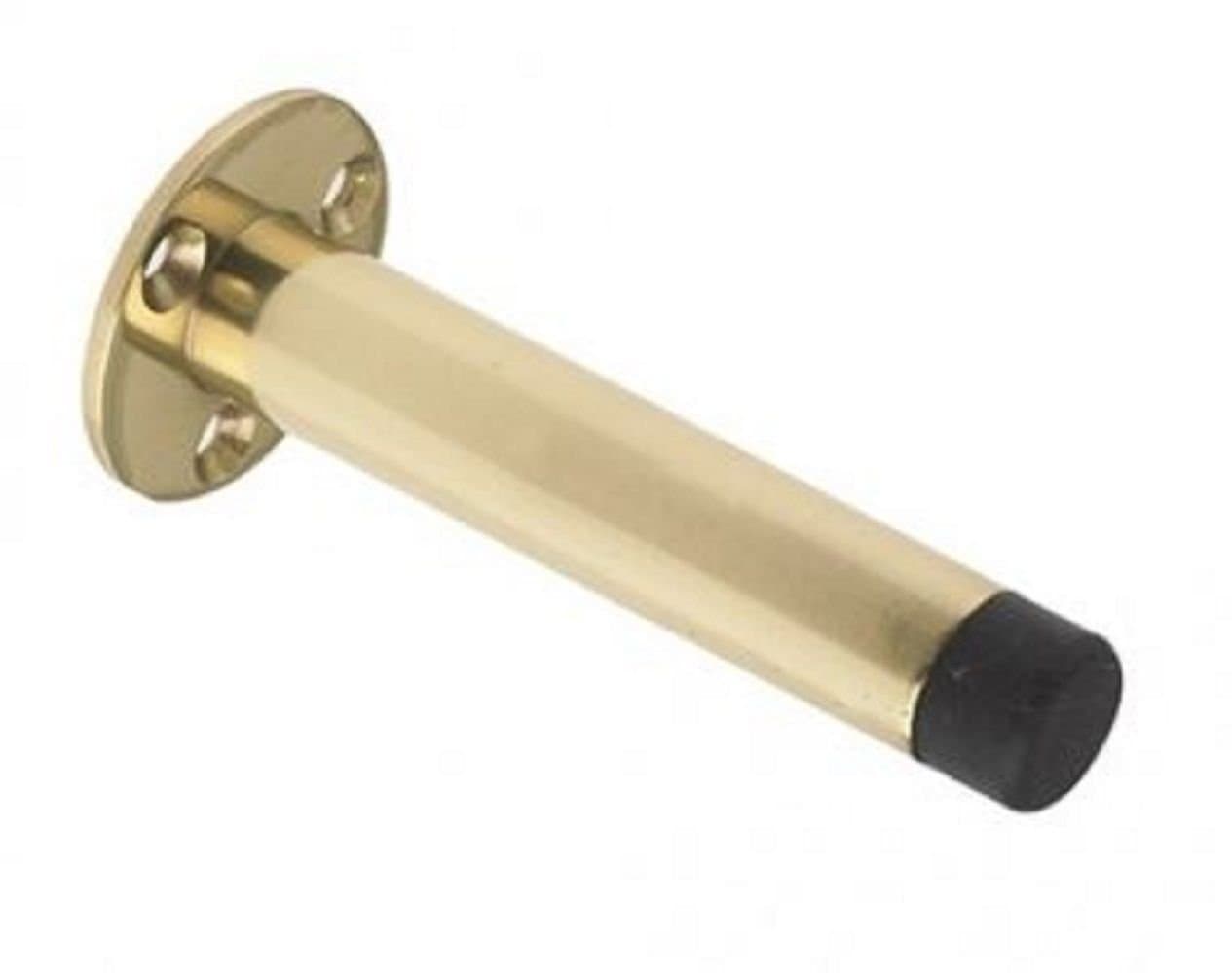 Quality Wall Mounted Skirting Door Stop With Face Fix Rose 80mm Projection ZAB09B (Polished Brass)