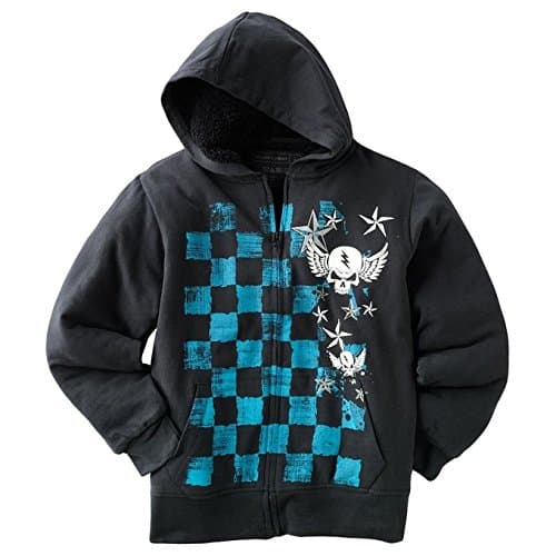 Checkers and Skull Big Boys' Fleece Zip-up Hoodie (4) Black/Blue