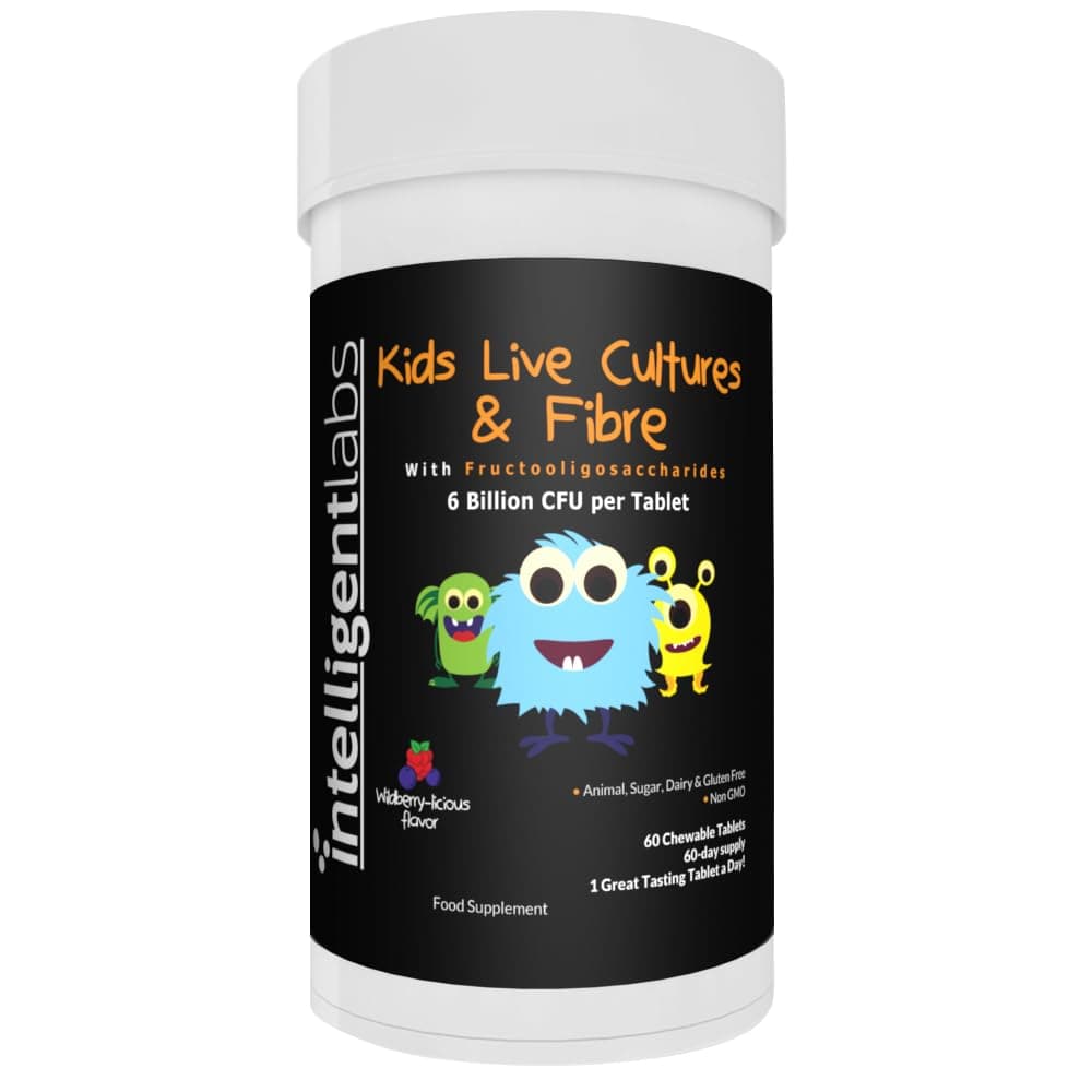 Intelligent Labs 6 Billion CFU Kids/Children's Live Cultures and Fiber with PHGG & FOS, Once-Daily Chewable, Great Taste, 10x Effectiveness, 60-Day Supply, Third-Party Verified