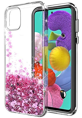 SunStory Galaxy A51 Case,Luxury Fashion with Moving Shiny Quicksand Glitter and Double Protection with PC Layer and TPU Bumper Case for Samsung Galaxy A51 Phone (Rose Gold)
