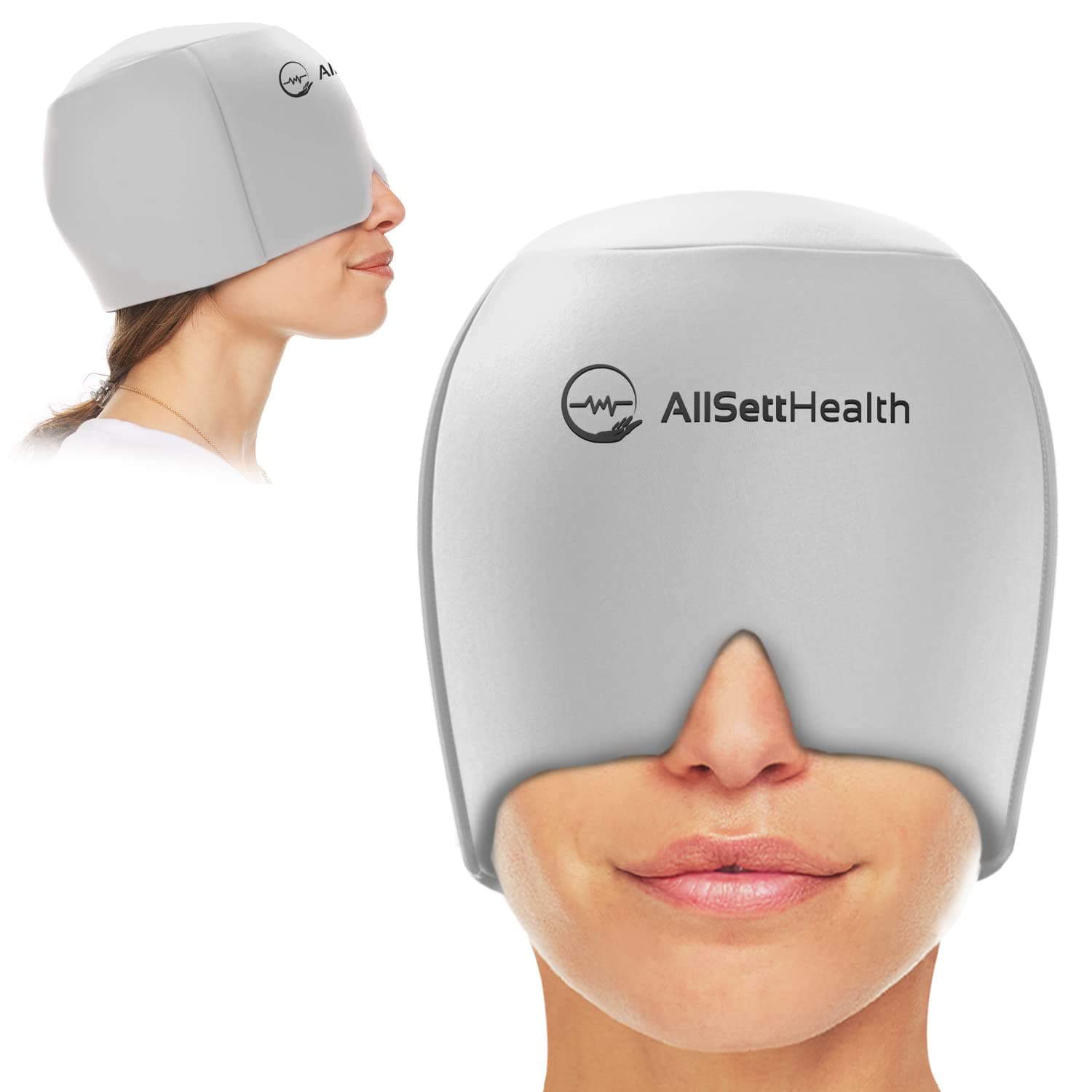 Migraine Relief Cap Ice Head Wrap Headache and Migraine Hat | Headache Relief with Hot/Cold Gel Head Ice Pack with Face and Eye Headache Mask Compress - Grey