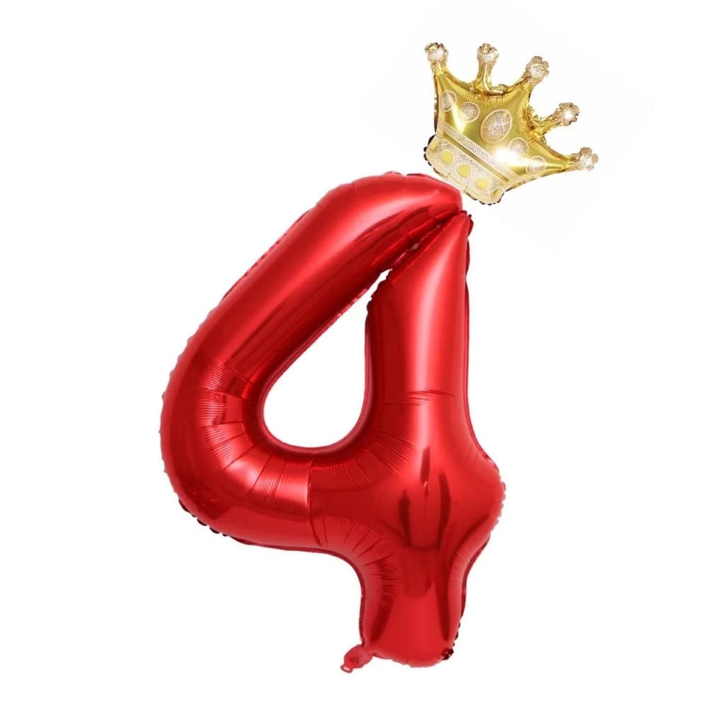 40-Inch Red Number 4 Crown Balloons Set, 4th Birthday Balloons for Girls, 4th Birthday Party Decorations. (Number 4)