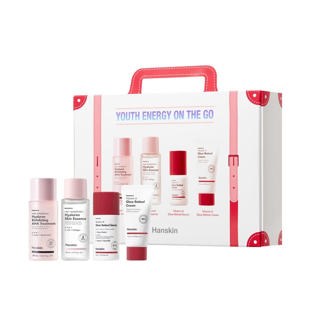 Youth Energy On The Go Kit – Retinol & AHA Mini Skincare Set with Essence, Toner, Serum & Cream | TSA-Friendly Anti-Aging Travel Kit, Christmas Gift for Women, Stocking Stuffer