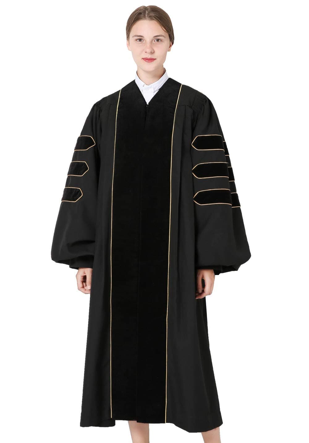 GraduationMallDeluxe Doctoral Graduation Gown for Faculty and Professor Phd Blue Velvet with Gold Piping