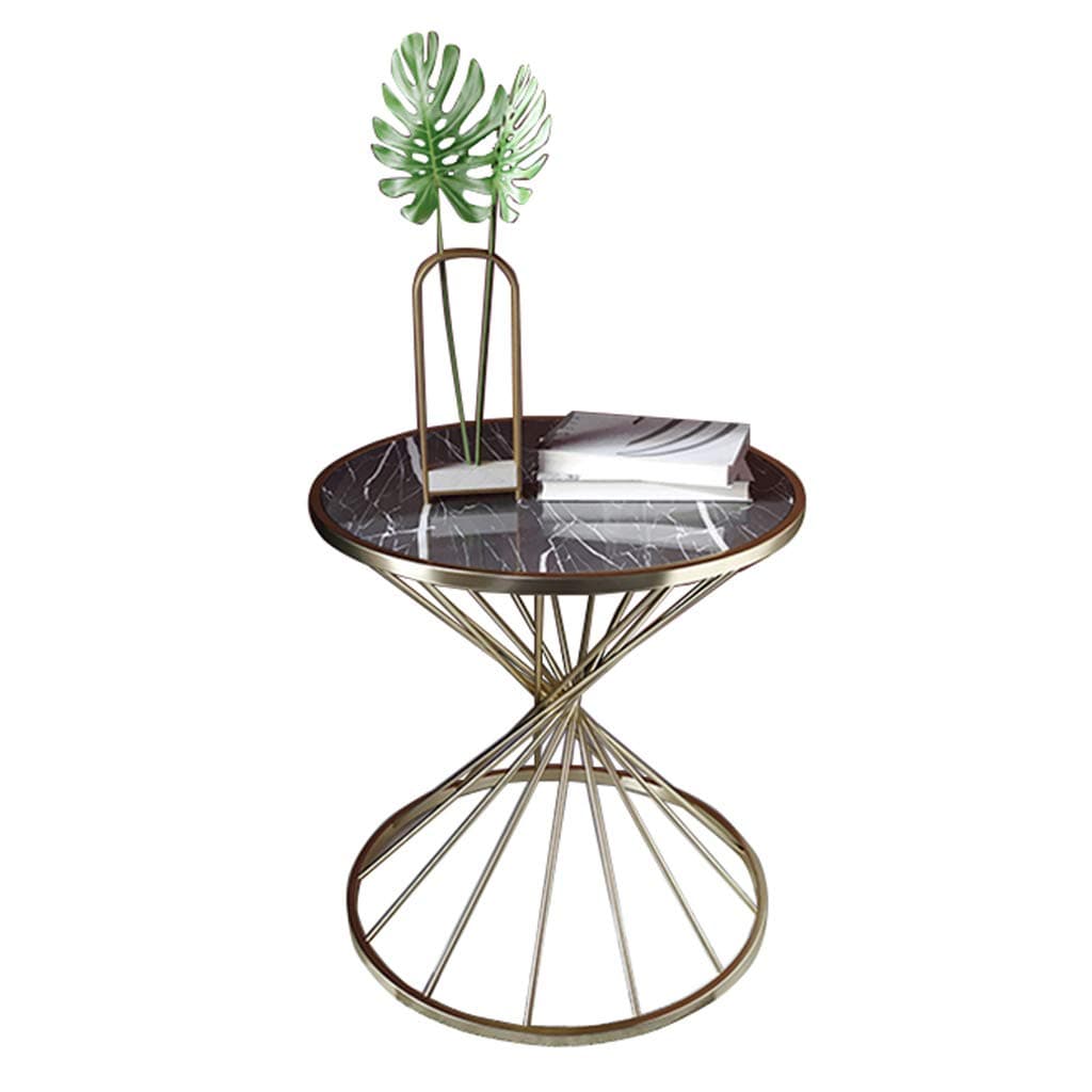 MMLI-Tables Marble Side End Table Coffee Table Leisure Living Room Couch Bedside Table Nightstand Office Gold Metal Iron Base,42cmx55cm