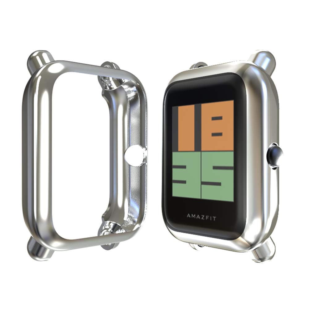Compatible Amazfit Bip Case,TPU Screen Protector Rugged Cover All-Around Protective Bumper Shell Compatible (Silver)