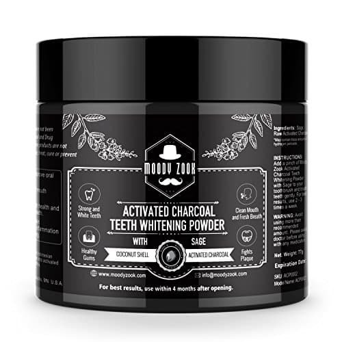 Charcoal Teeth Whitening Powder by Moody Zook, 2.7 oz Natural Sage Coconut Charcoal Toothpaste, Activated Charcoal Powder Organic - Super Fine Texture for Sensitive Tooth (Sage)