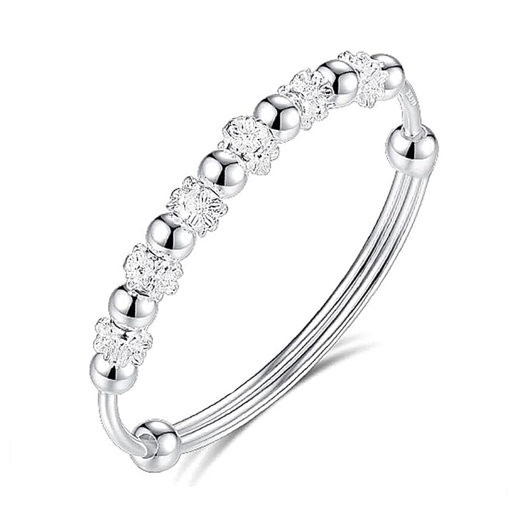 925 Sterling Silver Bead Spinner Bangle Bracelet Women Girls Anxiety Freely Unzip Tools Open Adjustable Inspirations Jewelry Gift (03)