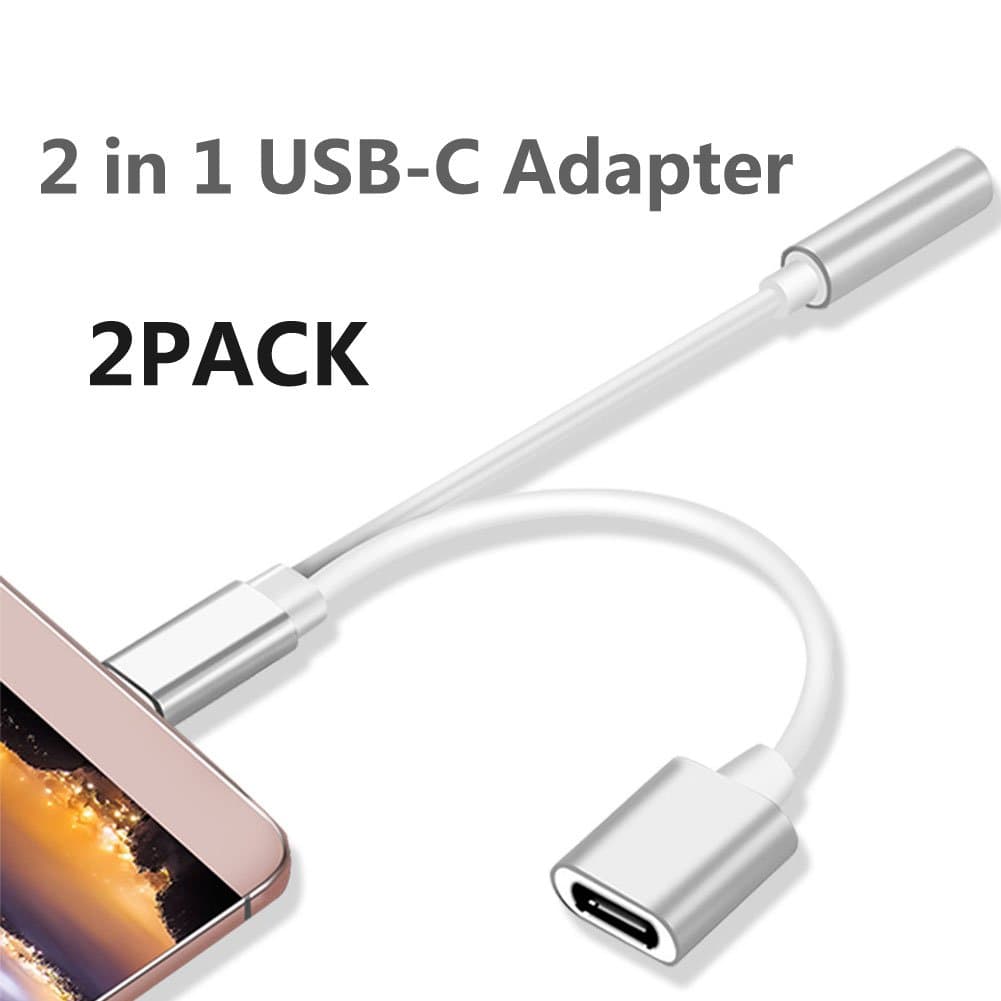 CHILTIAN 2 in 1 USB C Type C to 3.5mm Headphone Audio Aux Jack & Charge Adapter Cable Converter for Motorola Moto Z, Letv Le Pro 3, Other Mobile Phone That Without 3.5mm Audio Jack (2pack)