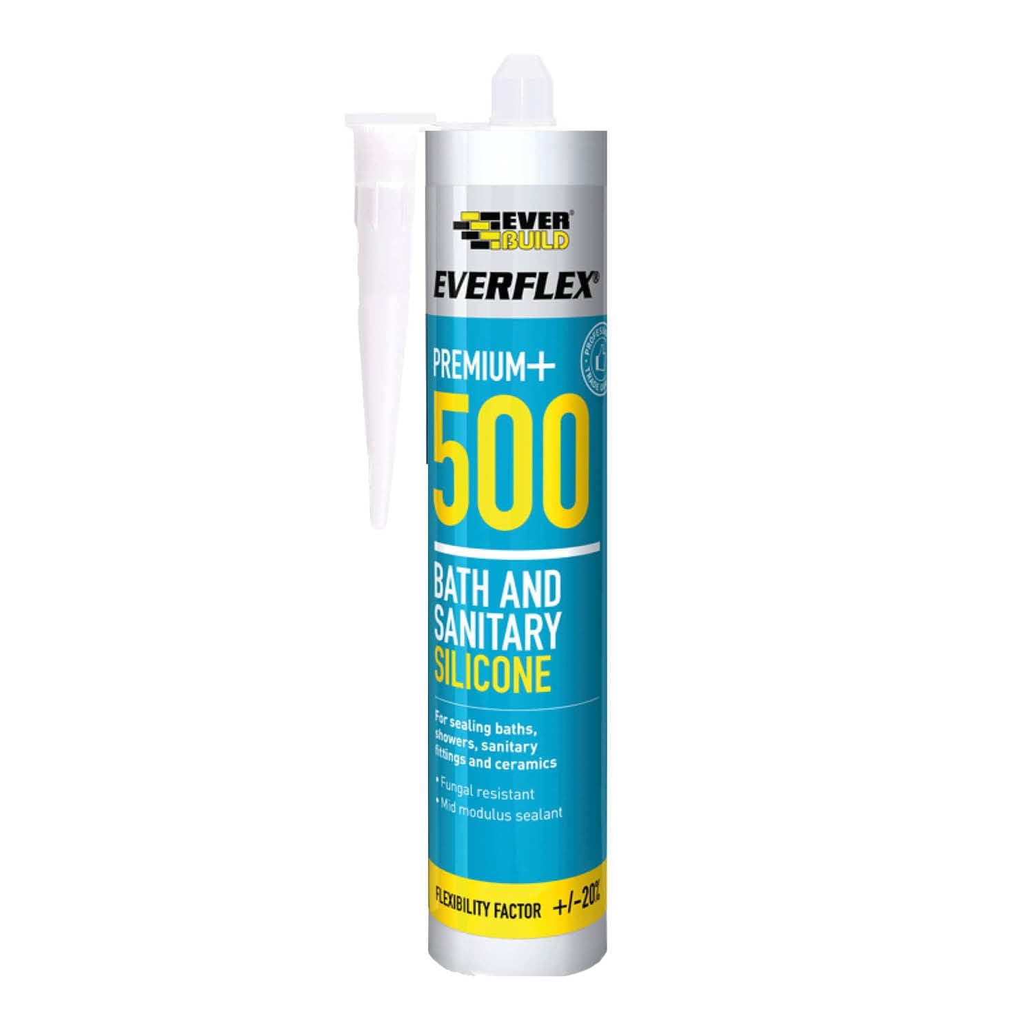 Everbuild Everflex 500 Bath And Sanitary Silicone – Interior And Exterior Application – Anti-Fungal – Quick Curing – Ivory – 295ml Cartridge