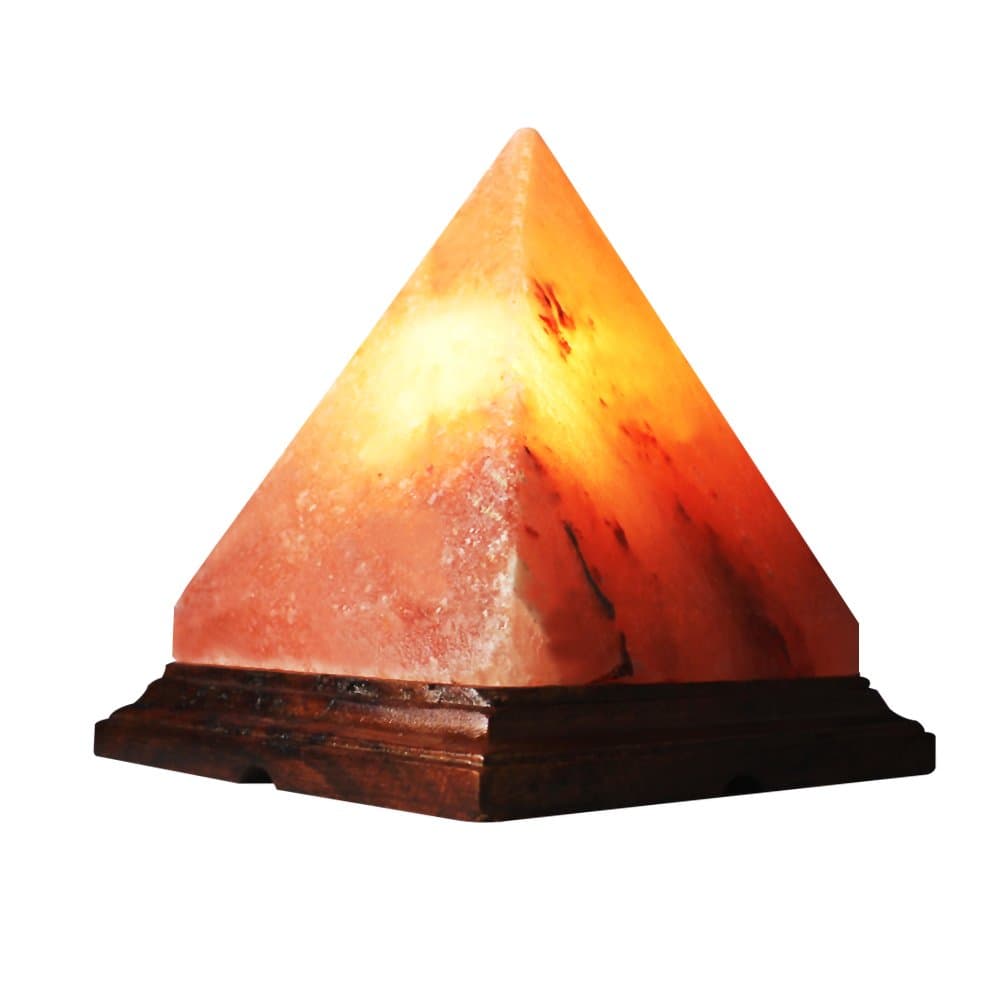 Salt Kingdom Himalayan Natural Pyramid Shape Crystal Rock Night Light Salt Lamp Ionic Air Purifier, Decorative Genuine Wood Base with Cord, UK Plug Electric Wire, Light Bulb