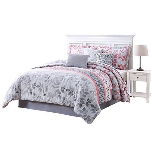 Carmela Home Breezy 7-Piece Reversible Comforter Set, Queen, Coral/Grey