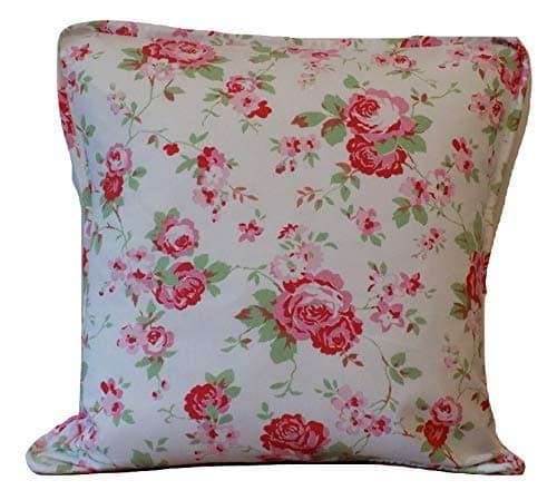 White 'Rosali' Fabric Cushion Cover, Floral Throw Pillow, Piped Pillow Cover, Shabby Chic, Vintage Style, 16", 18", Handmade