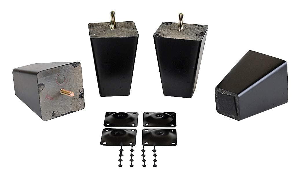 ProFurnitureParts 4" Inch Espresso Dark Finish Square Tapered Pyramid Wood Sofa Legs Set of 4 W/ Anti Slip Pads and Leg Plates