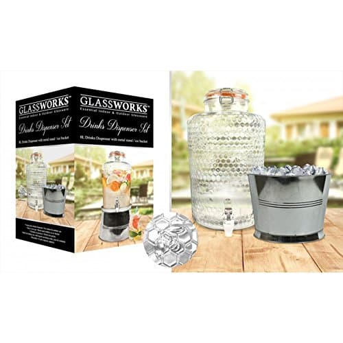 8 litre Glass Drinks Dispenser & Stand/Ice Box Juice Holder Party Summer