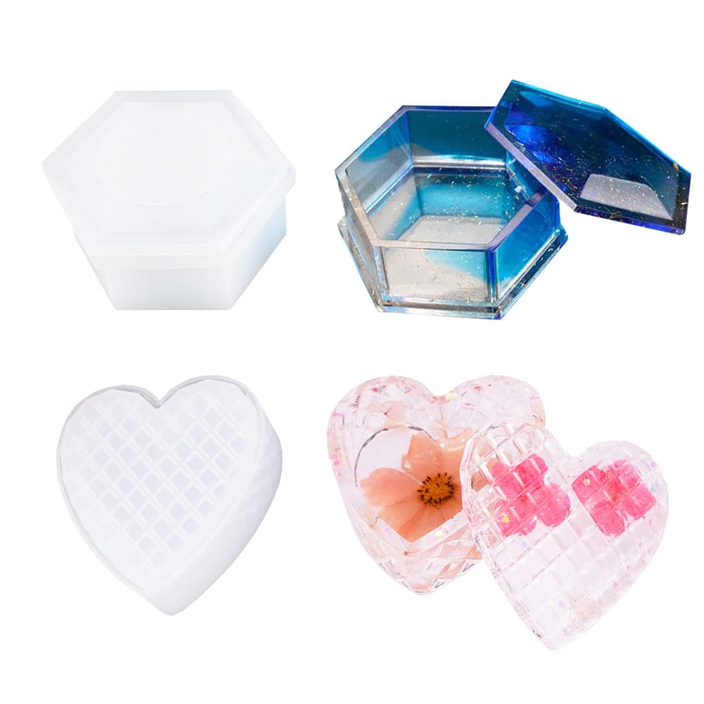 Jewelry Box Molds for Resin Storage Box Mold Silicone Resin Mold Box with Lid for DIY Jewelry Box Craft Making