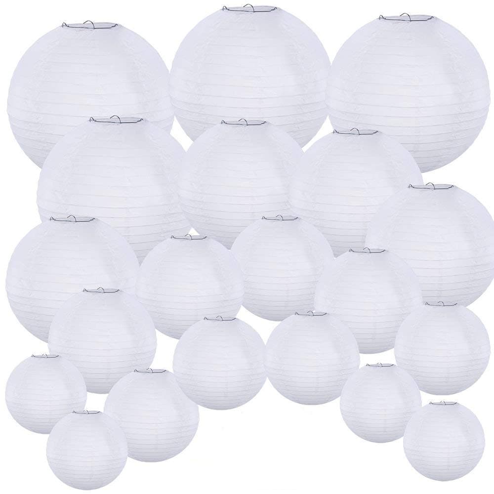 Supla20 Pack Chinese White Paper LanternÃ‚ Hanging paper lanterns White Round Paper Lanterns 4ââ‚¬Â 6ââ‚¬Â 8ââ‚¬Â 10ââ‚¬Â 12ââ‚¬Â white hanging lanterns Wedding Party Decorations