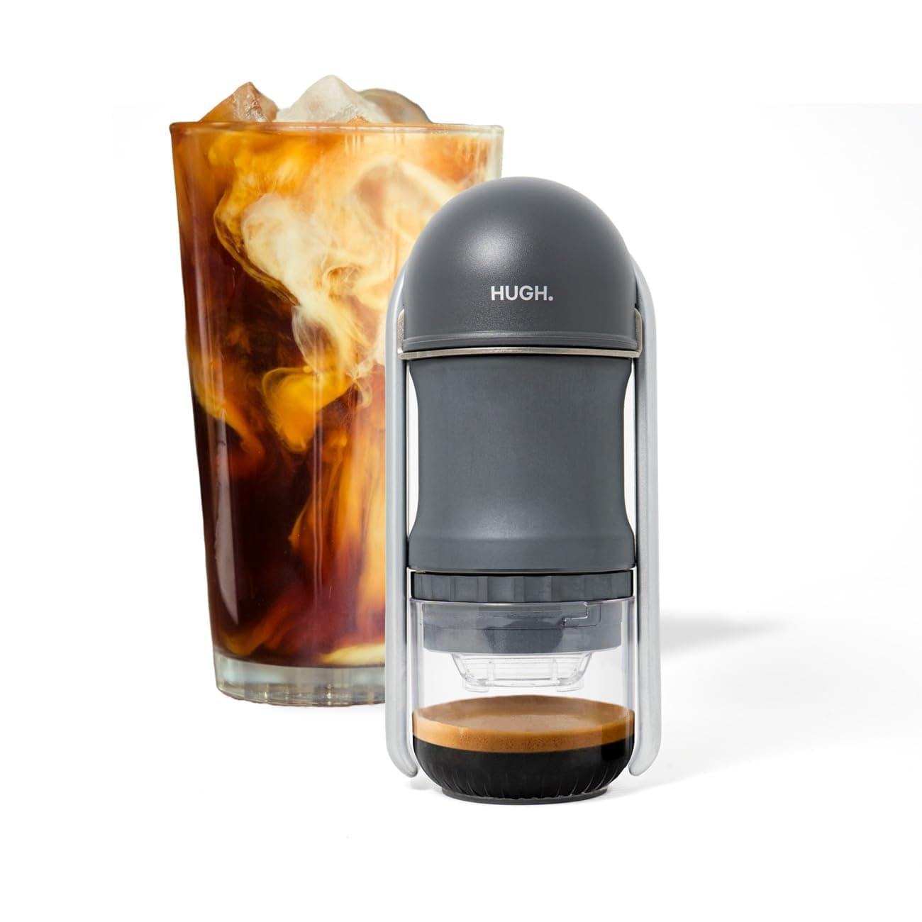 HUGH V4 Lever Portable Espresso Maker, Double Espresso Shot with Ridgeless Portafilter Basket, Manually Operated, Perfect for Hiking & Camping (Non- pressurized Filter)