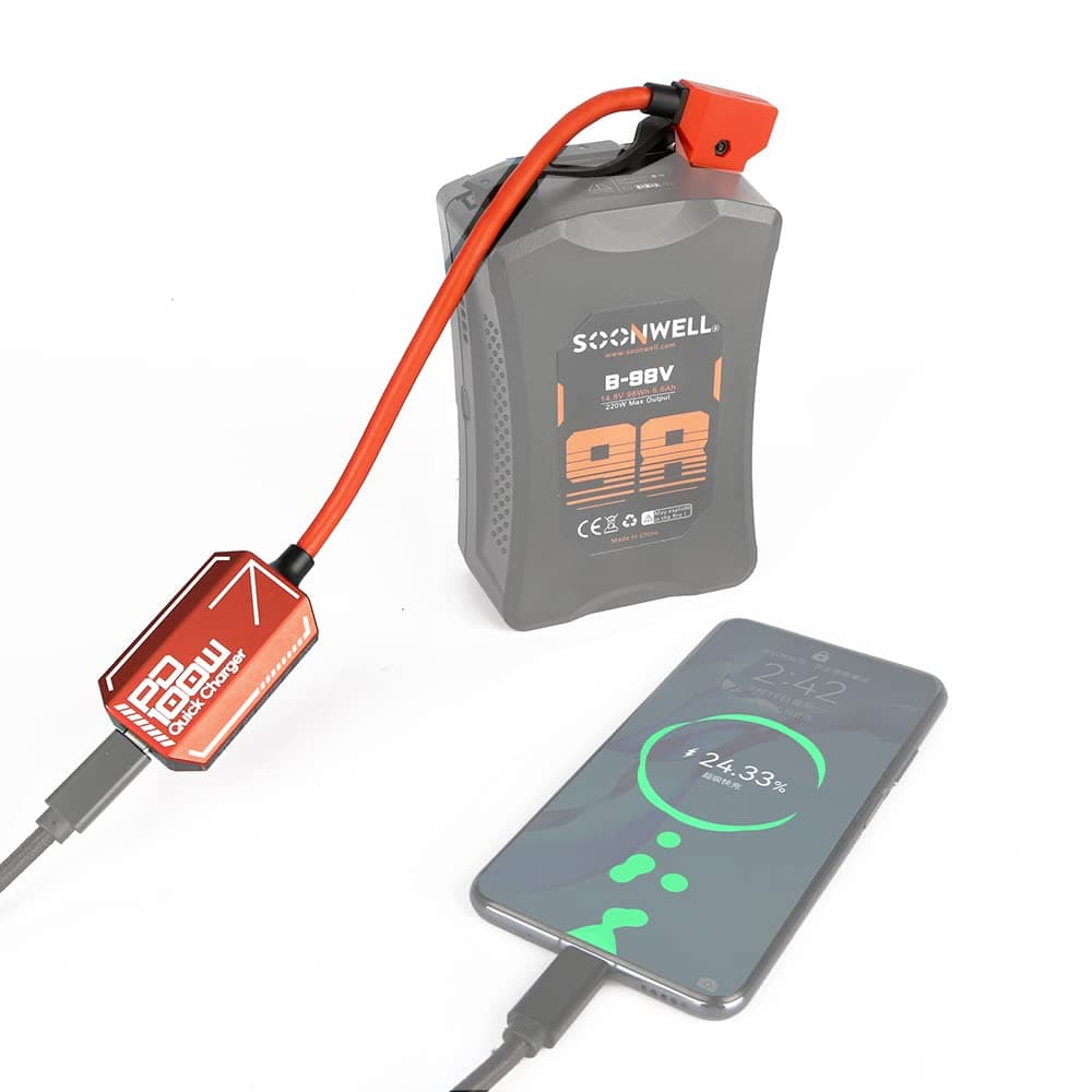 SOONWELL PD100 100W Quick Charger Bi-Directional USB-PD D-TAP Splitter Cable to Type-C Fast Charging for V Mount Battery & Gold Mount Battery
