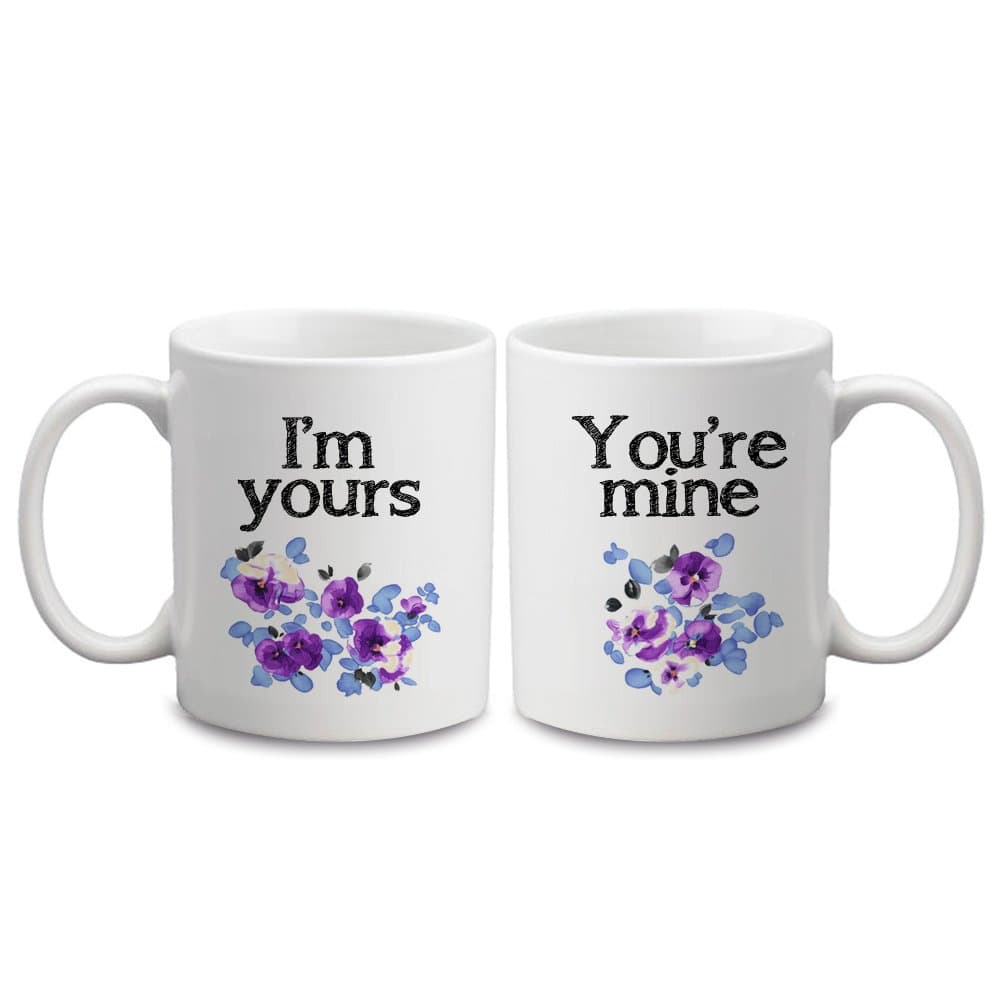 Flower Coffee Mug with Sayings Personalised Coffee Mug for Couples Wedding Gifts Anniversary Gifts I'm Yours You Are Mine Funny Coffee Mug 11 OZ Ceramic Mug Cup Both Sides