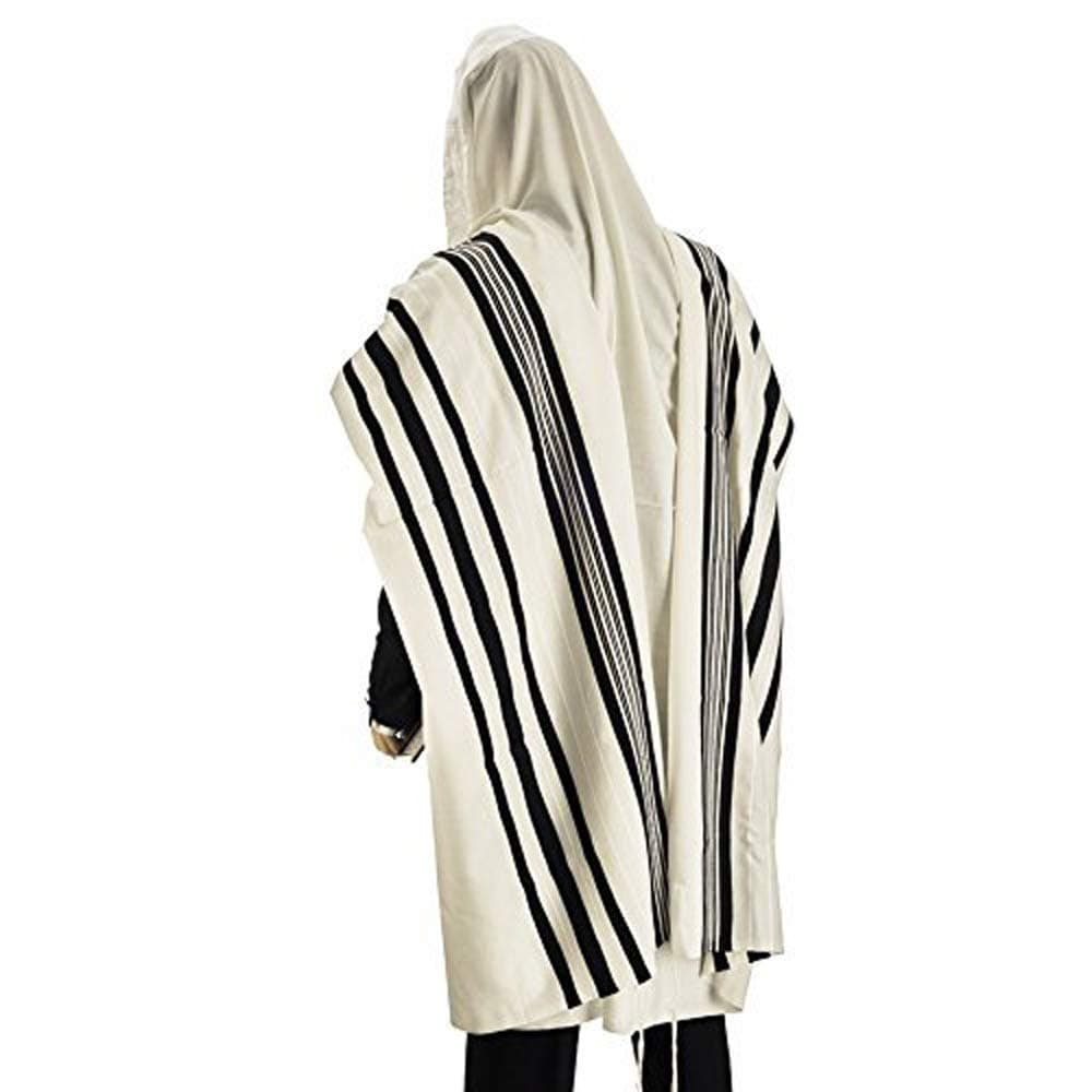 Talitnia Israel 100% Wool Tallit Prayer Shawl in Black Stripes Size 18" L X 72" W, Off-white