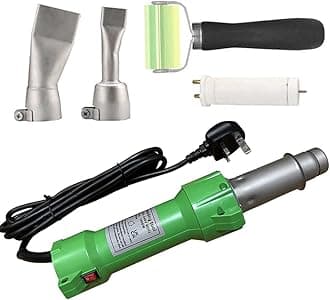 1600W Plastic Welder Hot Air Gun Torch Welding Heat Gun Handhold Rod, UK Plug, with LED Light and 2 Flat Welding Nozzles