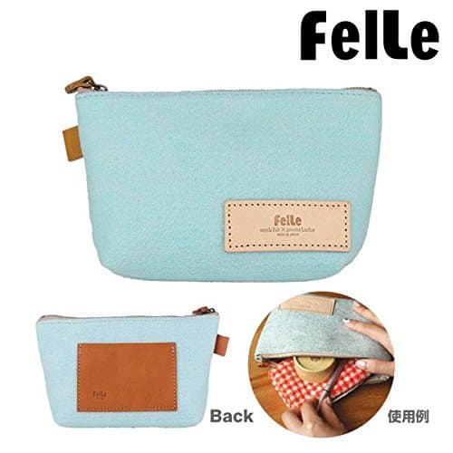 Genuine leather ,FelLe Felt Prensent combination of Recycled plastic and Leather Eco Friendly Zip Pouch Organiser Purse for Handbag (Sky)