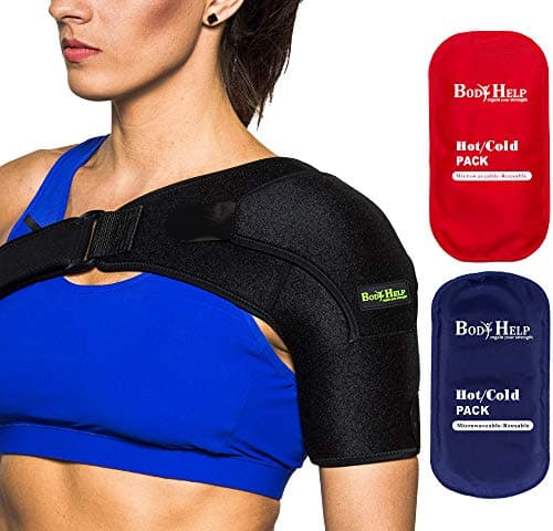 BODY HELP Shoulder Brace Support for Women&Men with 2 Hot Cold Reusable Packs for Immediate Pain Relief Left/Right Shoulder Best Wrap for Rotator Cuff, Arthritis, Bursitis