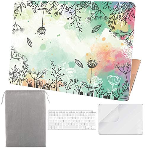 Sykiila for 2020 2019 MacBook Air 13 Inch Case New Model A2179 A1932 with Touch ID & Retina Display 4 in 1 Hard Shell Case & Sleeve & HD Screen Protector & Keyboard Cover - Black White Floral