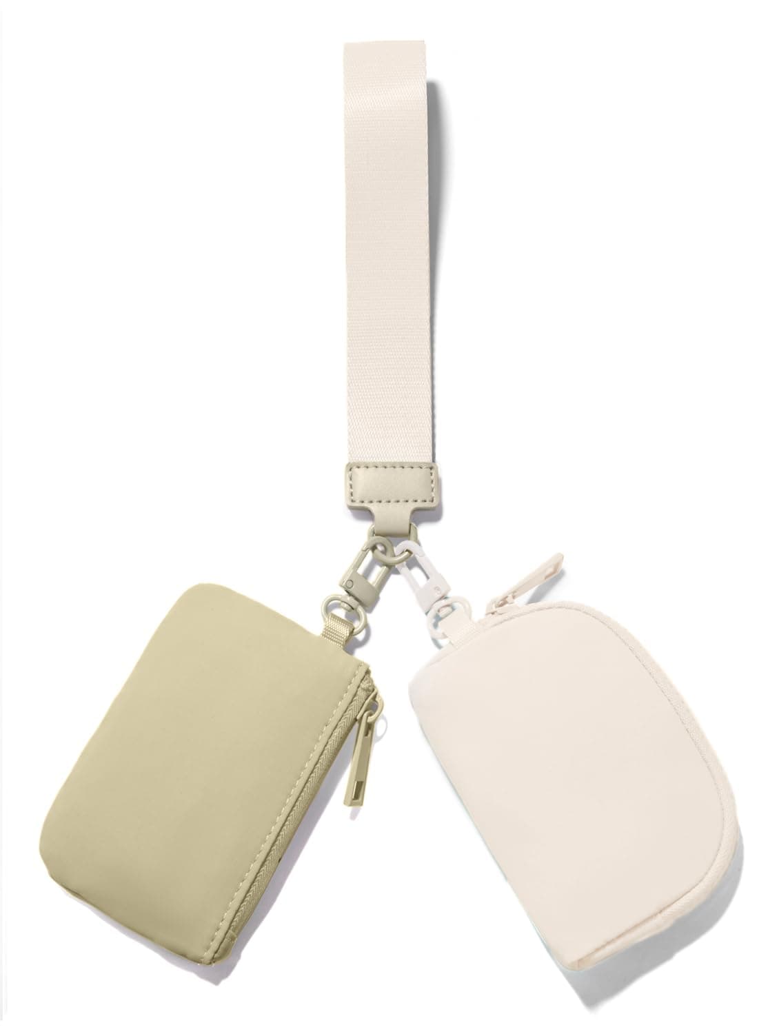 Mini Zip Around Keychain Wristlet Wallets Small Portable Dual Pounch Wristlet Detachable Coin Purse Pocket Gifts for Women Travel Sports Outdoors(Khaki+Cream White)