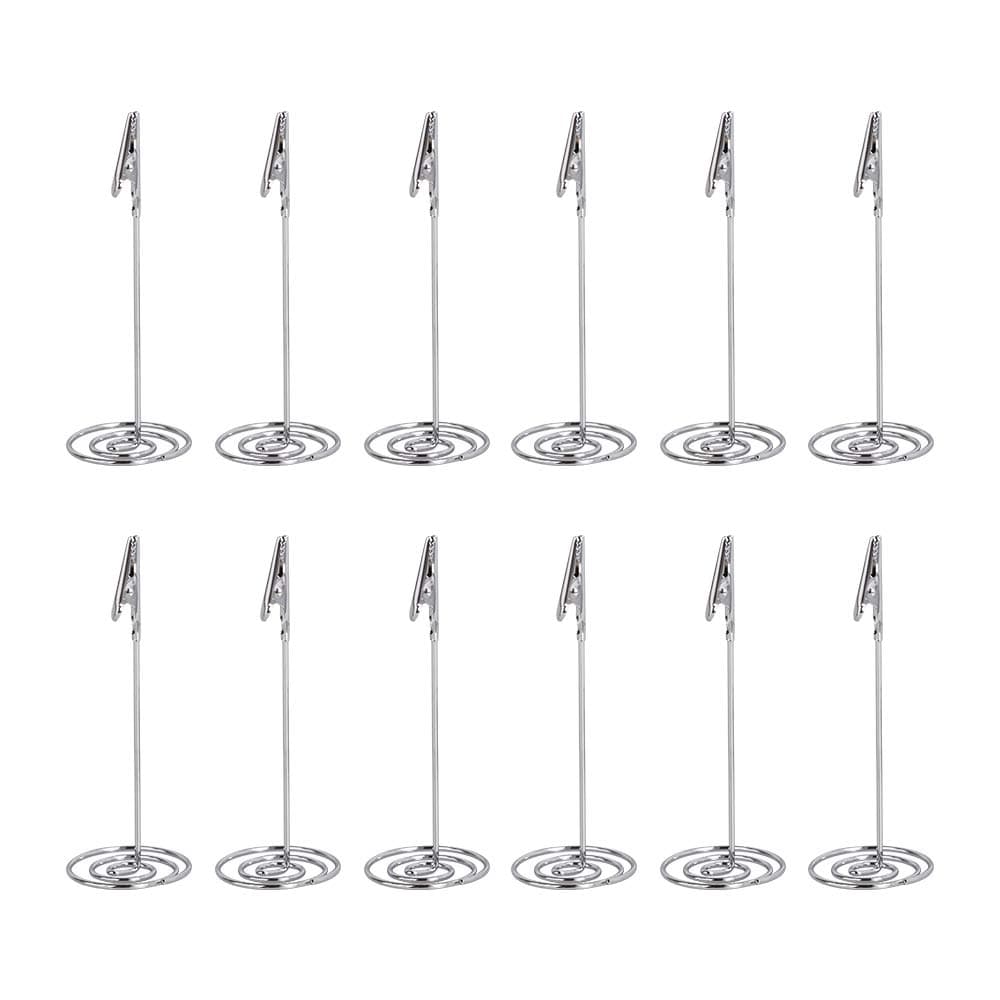 Place Card Table Number Holders - Small Metal Stands with Clips - Ideal for Memos, Food Labels, Weddings, Birthday Parties and Receptions - Silver (12-Pack)