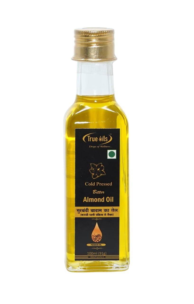True Oils Naturals Bitter Almond Oil 3.38 fl oz (100 ml) 100% Pure and Hexane Free Ideal for Skin and Hair